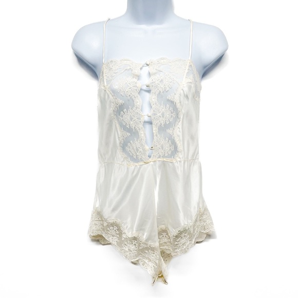 Vintage 70’s Barbizon Silky Lace Button Teddy Romper Lingerie Boudoir Ivory - Picture 1 of 9